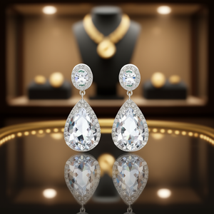 E1315 Orecchini pendenti in oro bianco con cristalli a goccia e strass incastonati, gioielli da sposa classici da donna - Product Image 2