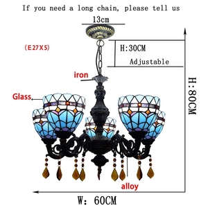 Tiffany Baroque Style Chandelier Blue Stained Glass Lamp <strong>Shade</strong> 5 <strong>Lights</strong> Pendant <strong>Light</strong> Highlights for Living Room <strong>Bedroom</strong> Hotel - Product Image 5