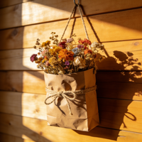 Sacs à fleurs en papier kraft imperméables personnalisés avec logo imprimé et poignée en corde de coton pour la Saint-Valentin, la fête des mères