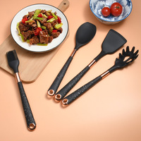 Set Peralatan Dapur 9 Buah dari Silikon Hitam Berkualitas Makanan, Anti Selip, Tahan Suhu Tinggi, dengan Spatula dan Sendok Anti Lengket