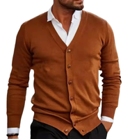 Herren Casual Einfarbiger Atmungsaktiver Dünner Woll-Mohair Cardigan Pullover V-Ausschnitt Oberbekleidung Knopfleiste Lange Ärmel Herbst