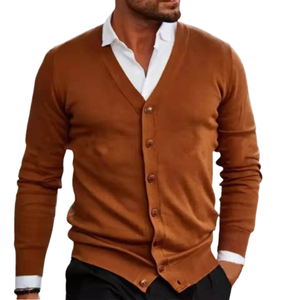 Pull cardigan en mohair uni décontracté pour homme, col en V, vêtement d'extérieur avec fermeture éclair à boutons, manches longues, veste d'hiver, hauts - Product Image 4