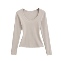 T-shirt à manches longues essentiel pour l'automne, léger, respirant, moulant, couleur unie, couche de base amincissante