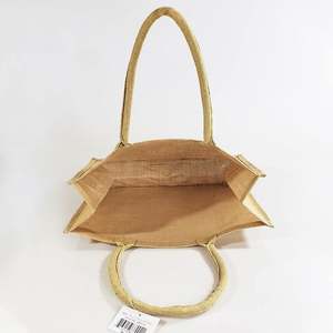 Lot de 12 sacs fourre-tout en jute/ toile de jute avec poignées en coton doux, intérieur laminé, grand format, sac fourre-tout en jute écologique pour les courses - Product Image 5