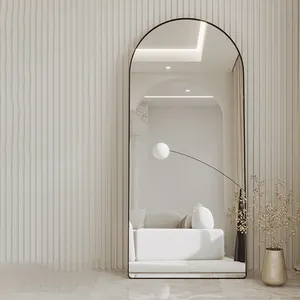 Espejo adelgazante arqueado de piso montado en la pared de lujo ligero tienda de ropa de diseño personalizado
