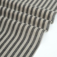 Tissu en lin et coton mélangé rayé écologique, directement de l'usine, 244 g/m², 138 cm, rayures noires et grises, pour vêtements