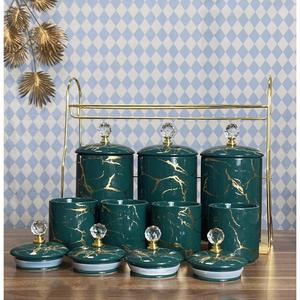 Pink Marble Ceramic Storage Jars <b>Set</b> With Gold Rack 7 Piece Kitchen <b>Canisters</b> Airtight Lids For Pantry Organization - Product Image 3