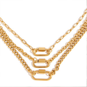 สร้อยคอจี้ห้อยรูปทรงคาราบิเนอร์ ดีไซน์สวยหรู ชุบทอง 14k 18k PVD บนสแตนเลสสตีล 316L สำหรับผู้หญิงและผู้ชาย - Product Image 4