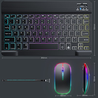 Mouse dan Keyboard Nirkabel Backlight untuk Tablet PC, Smartphone, dan Komputer Windows, iOS, Android, Kombinasi Mouse dan Keyboard Mini BT