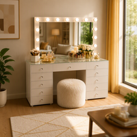 Coiffeuse moderne à succès avec éclairage LED 3 couleurs, grand miroir et tiroirs – Meuble de chambre à coucher, nouveauté pour la maison