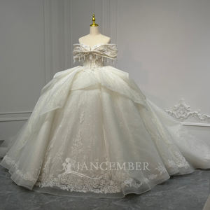 Vestido de Novia Moderno con Cola de Capilla, Escote Corazón, Estilo Imperio, con Perlas Glamorosas XS246, con Flores y Encaje - Product Image 3