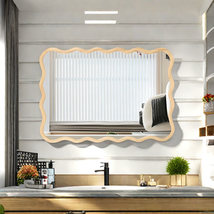 Solid Wood Wavy <b>Rectangle</b> <b>Mirror</b> 40 x 28 Modern <b>Wall</b> Decor <b>for</b> Bathroom Bedroom Living Room Dining - Product Image 3