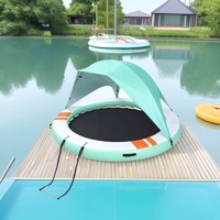 Plateforme flottante gonflable avec trampoline aquatique et auvent, style yacht, pour loisirs en bord de mer, île flottante multi-personnes en PVC