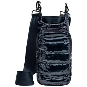 Custom Puffy Water Bottle Carrier Bag Insulated Puffer Cooler Water Bottle Pouch Holder Crossbody Sling Bags