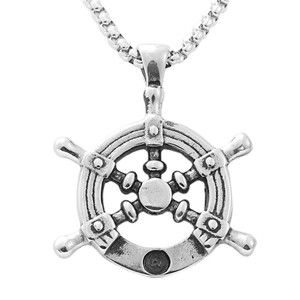 <b>Titanium</b> Steel Ship Wheel Pendant Men's Necklace Retro Punk Style Everyday Wear 19011 - Product Image 4