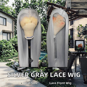 วิกผมยาวตรงยาวสีเทาเงินใหม่ผ้าคลุมศีรษะทำจากเส้นใยทางเคมีด้านหน้าสำหรับยุโรปและสหรัฐอเมริกาวิก<span class=keywords><strong>ทั้ง</strong></span>หมด - Product Image 3