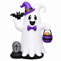 Fantôme gonflable d'Halloween avec chapeau de sorcière, chauve-souris, pierre tombale et seau à bonbons, gonflable pour l'extérieur, la cour, le jardin, la pelouse, les fêtes