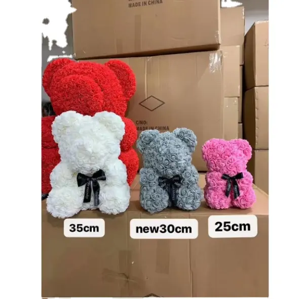 Ursos de pelúcia com tamanho médio, ursos de flores com caixa de presente de 30cm para presente de ação de graças e natal, design de logotipo personalizado