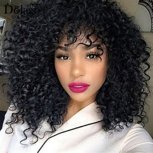 Short <strong>Afro</strong> Kinky Curly Natural Virgin Brazilian <strong>Afro</strong> Curly 250% Density Human Hair HD Lace Front <strong>Wigs</strong> Bang Fringe 14inch <strong>Uk</strong> - Product Image 2