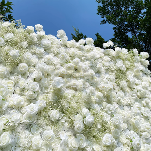 Customize Luxury Artificial <b>Silk</b> Floral Rose <b>Flowers</b> Putdoor Wedding Decorative Faux Baby Breath Green <b>Flower</b> Wall Backdrop - Product Image 2