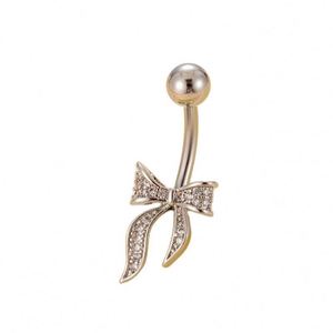 Anneaux de nombril en acier inoxydable avec nœud papillon pour femmes, bijoux de nombril tendance couleur argent et or, sexy, pour fête, avec zircon blanc - Product Image 1