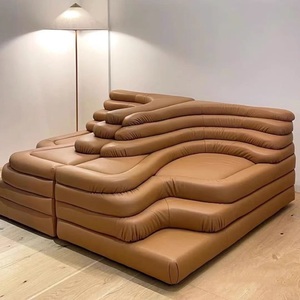 Set di Mobili di Lusso per Soggiorno di <span class=keywords><strong>Hotel</strong></span> di Grandi Dimensioni, Divano Componibile Minimalista in Pelle Stile Montagna, Divano Convertibile - Product Image 1