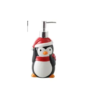 Christmas Snowman Ceramic Soap Dispenser,Cute Christmas Cartoon Penguin Ceramic Lotion Bottle,Large Capacity 450ml Bathroom Liqu