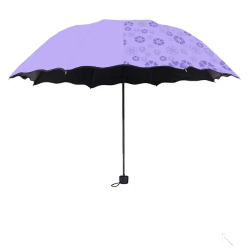 Gặp gỡ nước thay đổi màu sắc hoa mẫu in ấn ma thuật ô dù mưa UV 3 gấp ô cho phụ nữ thiết kế