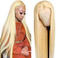 Perruque indienne blonde 613, cheveux humains vierges 100% naturels, longs et raides, double épaisseur, nœuds blanchis, sans colle, avec dentelle HD