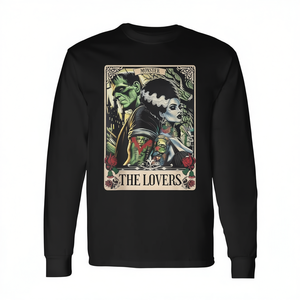T-shirt à manches longues unisexe, col ras du cou, taille adulte, impression numérique, The Monster Frankenstein And Bride The Lovers Tarot Card - Product Image 3