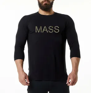 맞춤 라벨 남성용 타이트핏 코튼 블랙 라글란 소매 t 셔츠 체육관 운동복