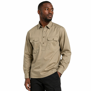 Best Quality Men's <strong>Half</strong> <strong>Button</strong> Uniform <strong>Shirt</strong> 100% Cotton Spring Customized Factory Workwear Turn-Down Collar Anti-Wrinkle - Product Image 1