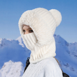 Bonnet d'hiver en tricot chaud et coupe-vent pour femmes, <span class=keywords><strong>cagoule</strong></span> de cyclisme 3 en 1, bonnet en peluche épais à pompons. - Product Image 6