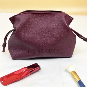 Custom Logo PU Leather Makeup <strong>Bag</strong> Water Resistant Cosmetic Pouch Burgundy Red Travel Organizer <strong>Toiletry</strong> <strong>Drawstring</strong> <strong>Bag</strong> - Product Image 6