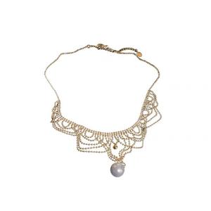 Collier en dentelle avec chaîne de clavicule en perles d'eau douce naturelles plaqué or 14 carats, design rétro de luxe, style palais, mode superposée, soirée - Product Image 5