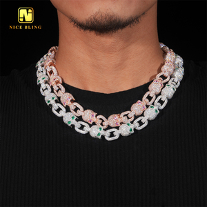 Collana Cubana Hip Hop con Teschio e Scheletro in Moissanite Colorata, Catena a Maglie Cubane Fantasia, Pronta Consegna, Supera il Test del Diamante - Product Image 1
