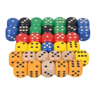 Vente en gros dés colorés 6 faces 30mm, coins arrondis grand 1 1/5 pouces, dés en bois à bord rond avec points dorés