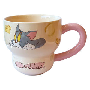 Taza de cerámica Tom y Jerry con asa, diseño de dibujos animados, color beige y naranja, para café, oficina, desayuno, regalo - Product Image 2