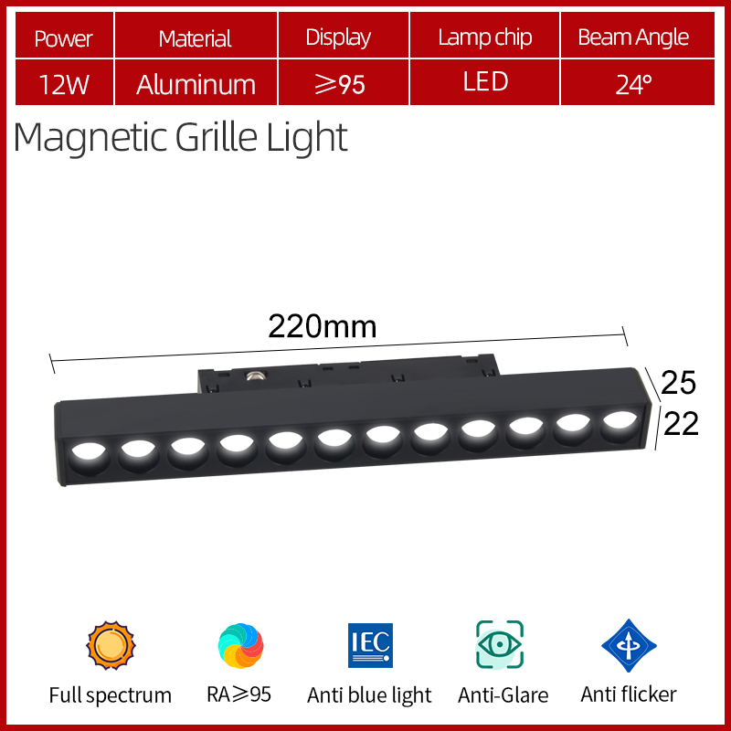 Lumière à grille noire-12w
