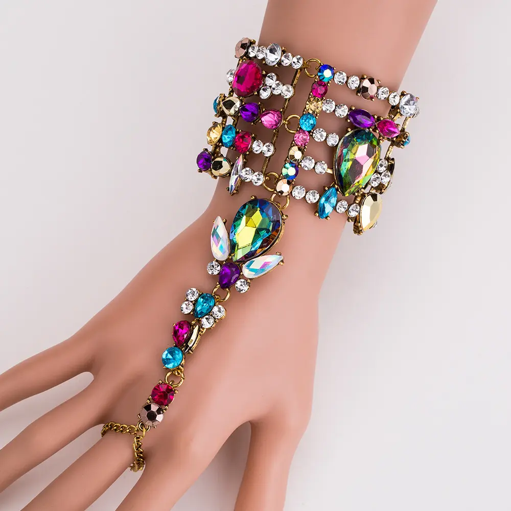 Jachon אופנה חתונה כלה צבעוני קריסטל כסף ציפוי צמיד שרשרת עם טבעת סיטונאי מסיבת תכשיטי אבזרים