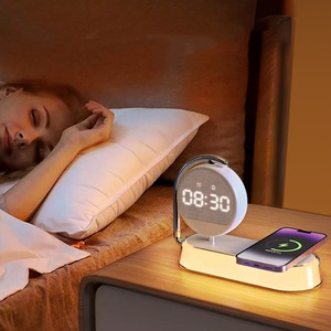 3 Trong 1 Thông Minh Không Dây Sạc Nhanh 15W Nhanh Chóng Sạc LED Bàn Đêm Đèn Điện Thoại Di Động Đồng Hồ Báo Thức Với 10W Công Suất Đầu Ra - Product Image 4