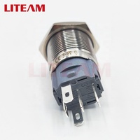 Interruptor de Botón Pulsador Momentáneo de Acero Inoxidable de 19mm 22mm con Cabeza Alta, Impermeable y Antipolvo, 1NO+1NC, con Indicador LED Sin Polaridad