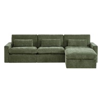 Canapé modulaire en tissu vert moderne 3 places avec chaise longue, ensemble de meubles de salon pour maison, villa, loft, hôtel