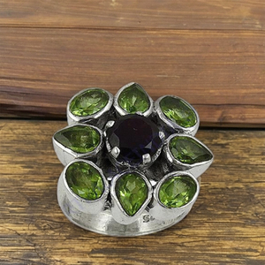 Gracious Fashion Gold-Plated Fine <b>Ring</b> Casual Vintage Style Jewelry <b>Cross</b> Pattern Featuring Black Onyx Peridot Gemstones Gift - Product Image 1