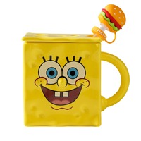 Boîte cadeau pour enfants résistante aux hautes températures, tasse en céramique créative de Bob l'éponge avec paille et couvercle