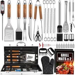 Juego de Accesorios para Parrilla SEB de 38 Piezas, Herramientas de Acero Inoxidable con Estuche de Aluminio, Termómetro y Tapetes para Parrilla, para Camping - Product Image 1