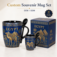 Souvenirs d'Égypte ancienne africaine, articles cadeaux en céramique, tasse à café avec cuillère, design mosaïque pyramide et chameau, personnalisable OEM ODM, vente en gros