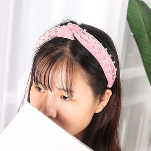 Wholesale Korea Fashion Womens Hair Accessories Head Band Custom Women Fabric Tie Knot Pearl <strong>Plastic</strong> <strong>Headband</strong> for Girls - Product Image 4