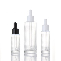 Flacon compte-gouttes en verre transparent à épaule plate, cylindrique, pour cosmétiques, 50 ml, 60 ml, 2 oz, 30 ml