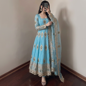 Conjunto de Vestido y Dupatta de Georgette Bordado de Diseño Indio, Tendencia en Moda, para Mujer, Ropa Tradicional para Bodas y Fiestas, Último Modelo Exclusivo - Product Image 1